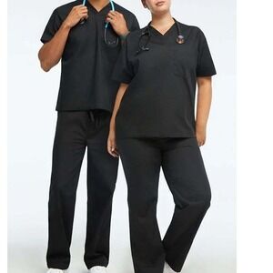 Dagacci Unisex Scrub Set Black Cargo Pockets Poly Cotton Workwear Large
